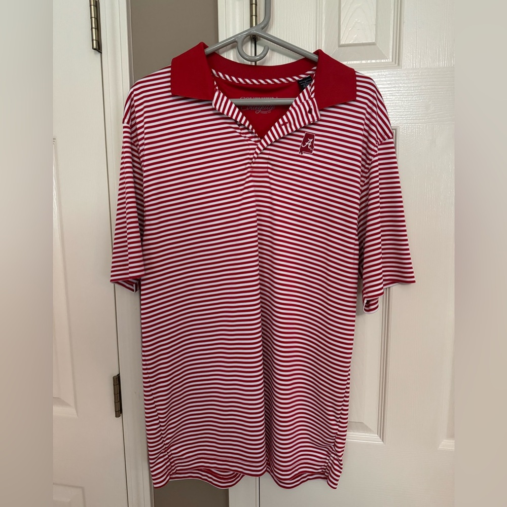 Southern Collegiate Striped Gameday Polo. Athletic stretch material
